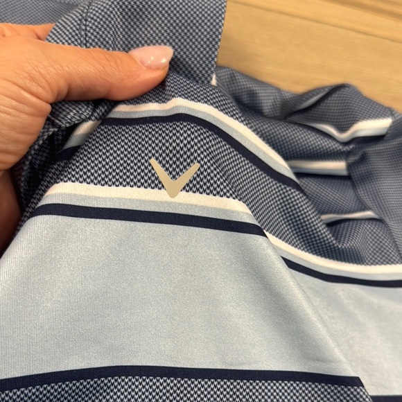 Callaway Men's Performance Color Block Blue Striped Golf Polo Shirt Opti Dri - Picture 5 of 9